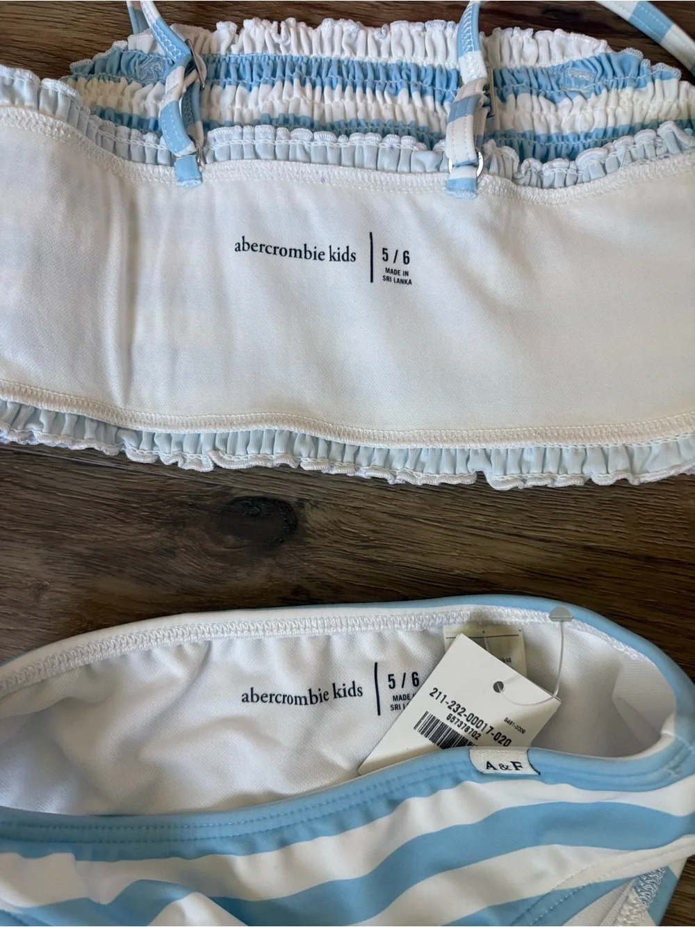 Abercrombie Kids Girls Blue and White Striped Smocked Bikini Swimsuit Set 5/6